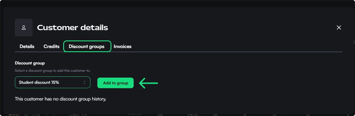 Adding a customer to a discount group