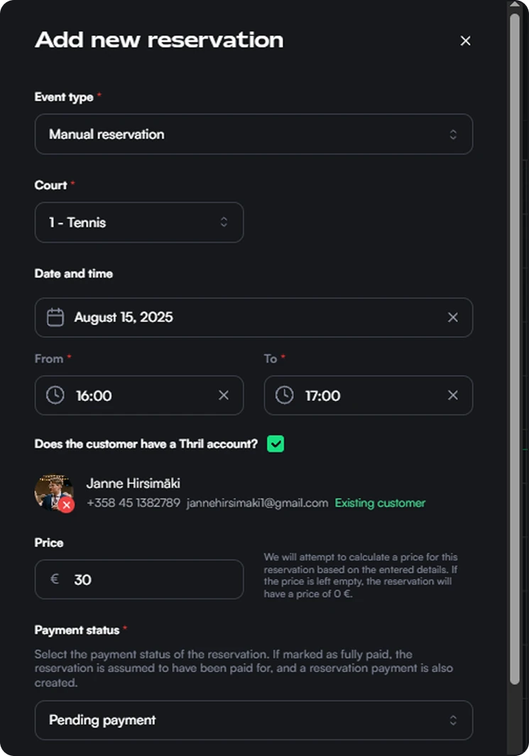 Add new reservation form